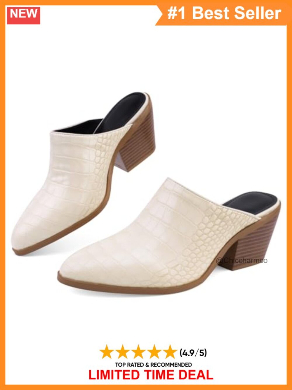 Faux Leather Crocodile Print Closed Pointed Toe Block Heel Mules